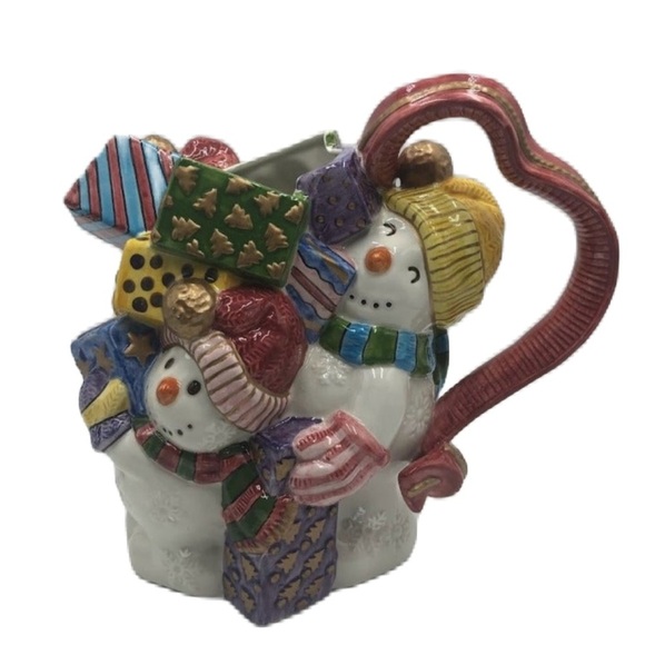 Vintage Fitz & Floyd Discontinued Snowman Christmas Ceramic Pitcher - Picture 1 of 14